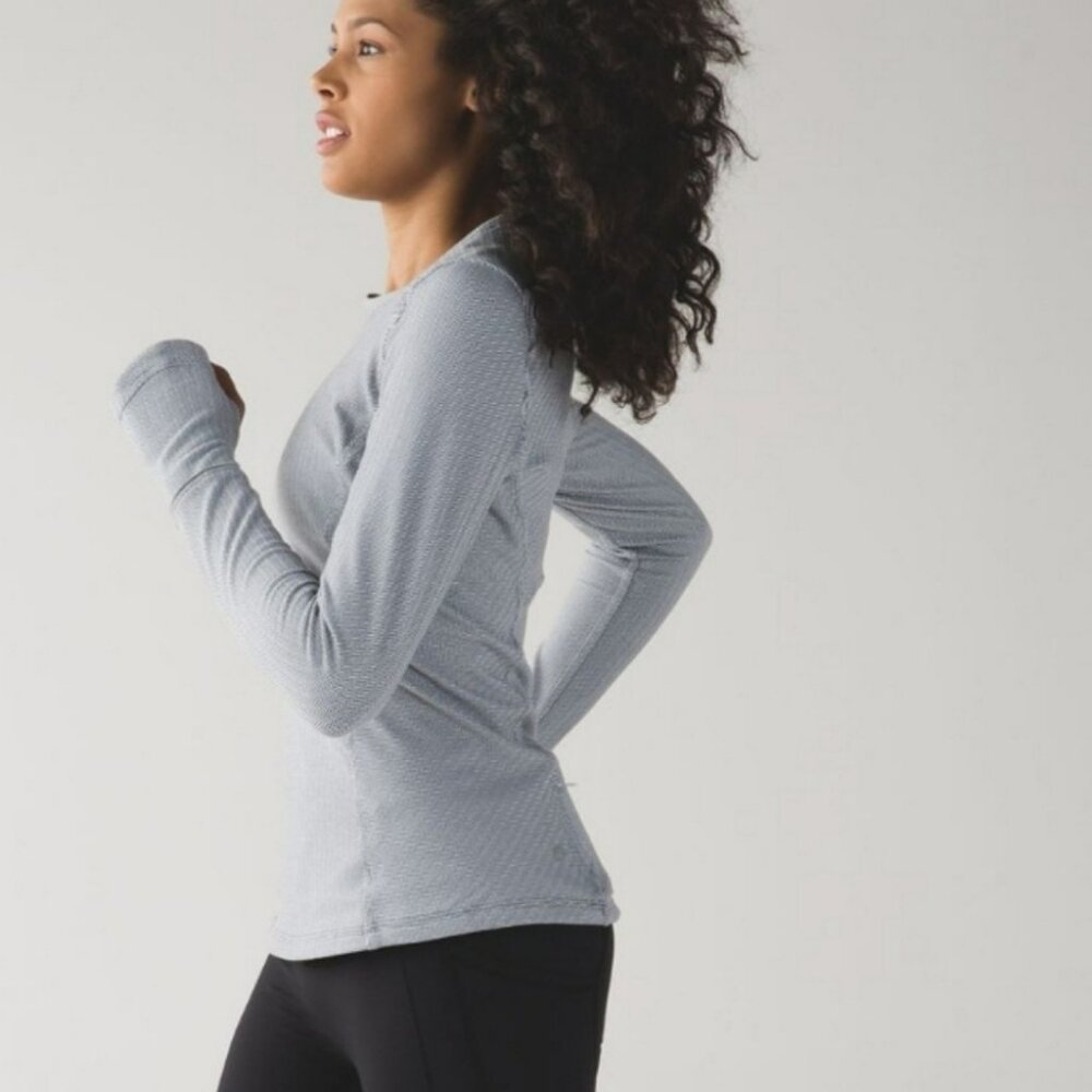 Lululemon Kanto Catch Me Long Sleeve Heathered Herringbone White Stretch Size 8 - Picture 2 of 16